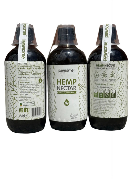 Pawdrop Hemp Nectar 100ml pet supplement bottle, promoting calming and joint health for dogs and cats.