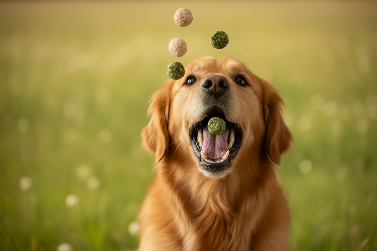 Dog catching treats