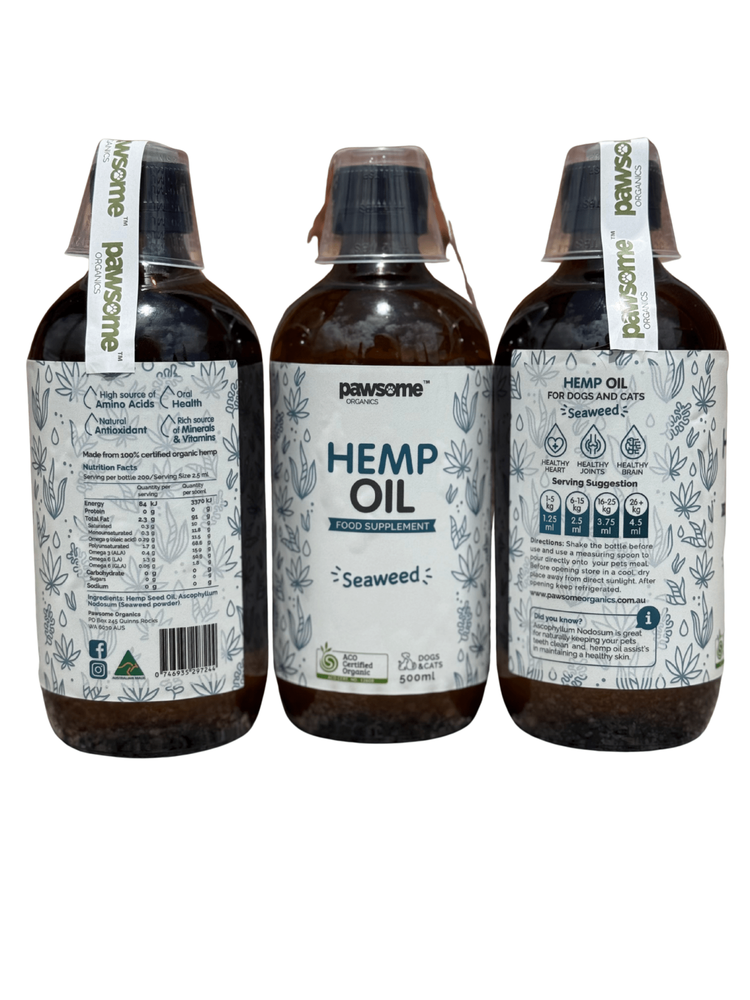 Pawdrop Skin & Coat Oil for Dogs and Cats in a 100ml bottle, featuring hemp oil and seaweed for healthy pet skin and fur.